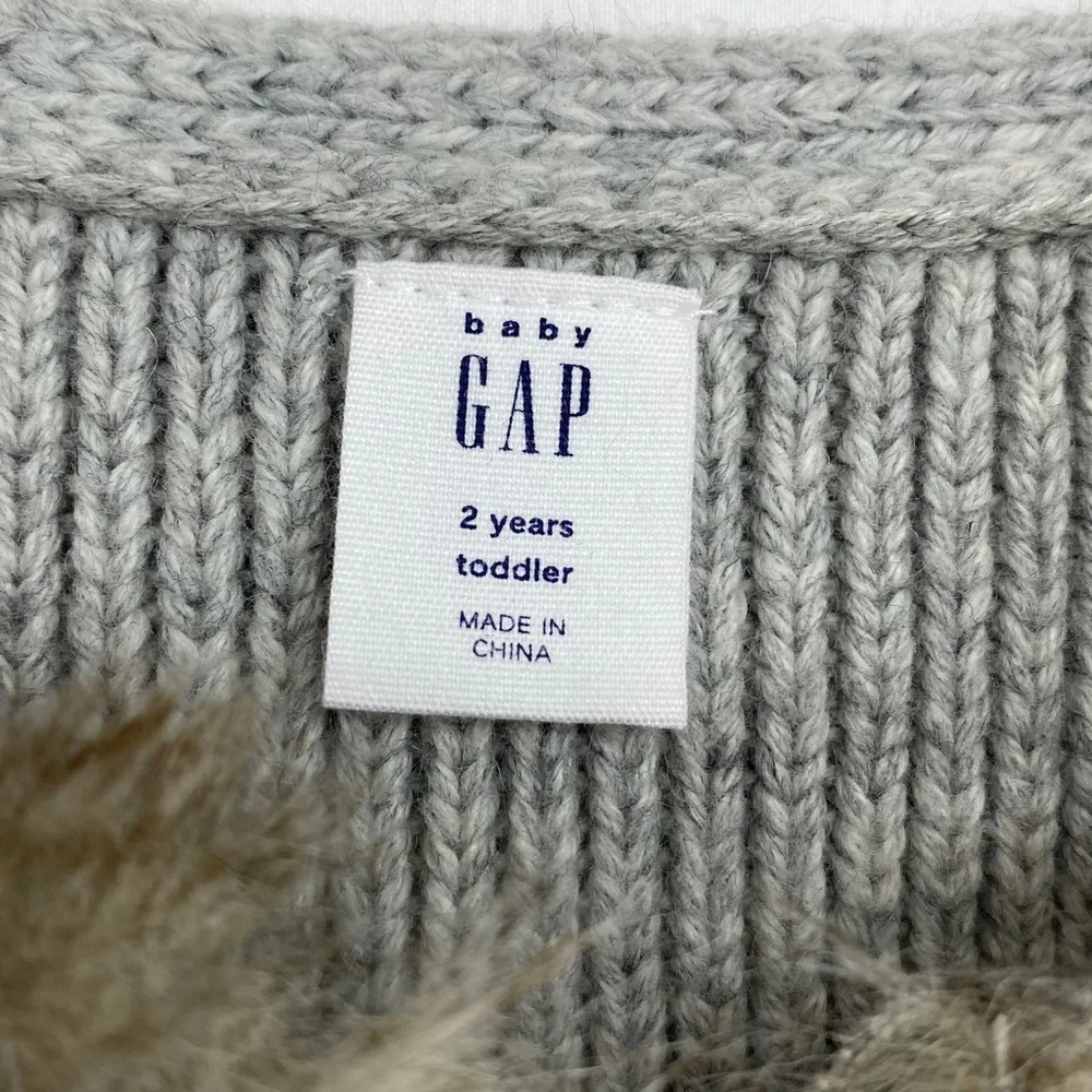 Baby Gap Toddler Size 2 Years Zip Front Sweater Vest Heather Gray Faux Fur Front